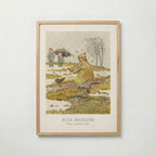 Elsa Beskow Olles Skidfärd 1907 affisch i ljus ekram med naturligt träutseende – Bozetto