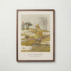 Elsa Beskow Olles Skidfärd 1907 affisch i valnötsram – mörkbrun inramning med lyxig känsla, Bozetto